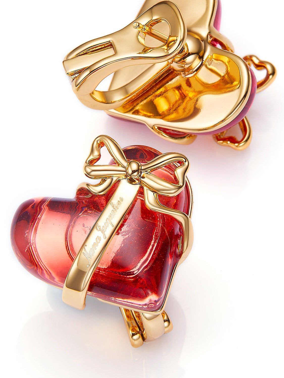Eléa Bow-Ribbon Heart Red Earrings - Image 2